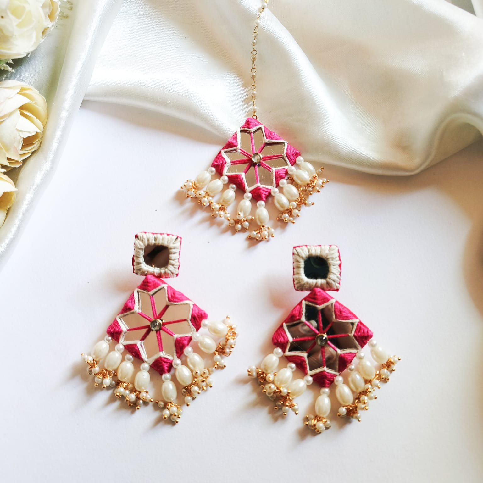 Buy MS Fashion India Half Moon Chandbali Orange Color Silk Threads Mirror  Tassel Silver Earrings Online at Best Price | Distacart